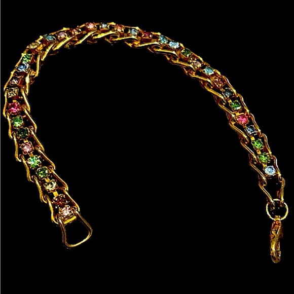 2/$30 Vintage Herringbone Link Bracelet & Gemstones 7” - Picture 8 of 12